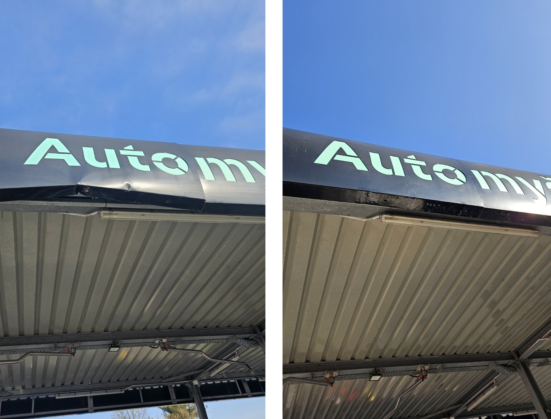oprava plechu přístřešku automyčky metodou PDR Mnichovo Hradiště